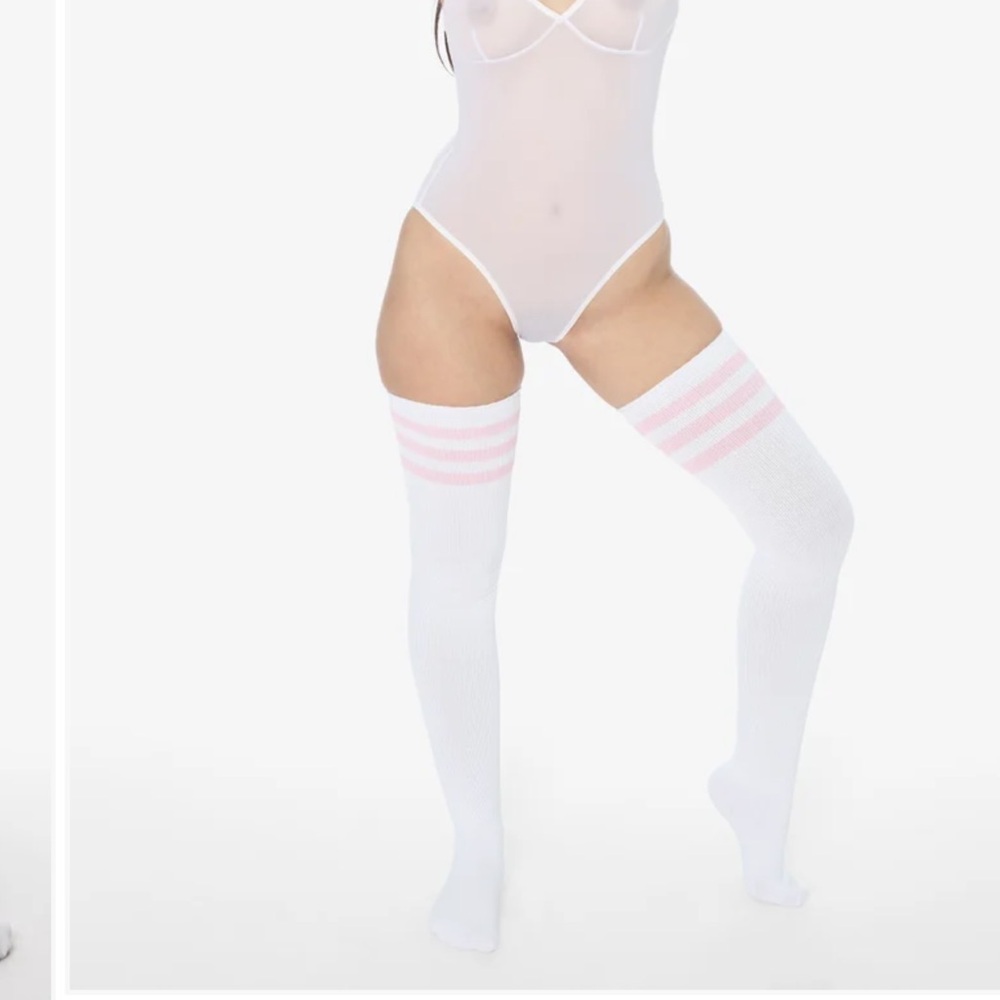 NEW! Los Angeles Apparel pink n White Over-the-Knee Socks with Pink